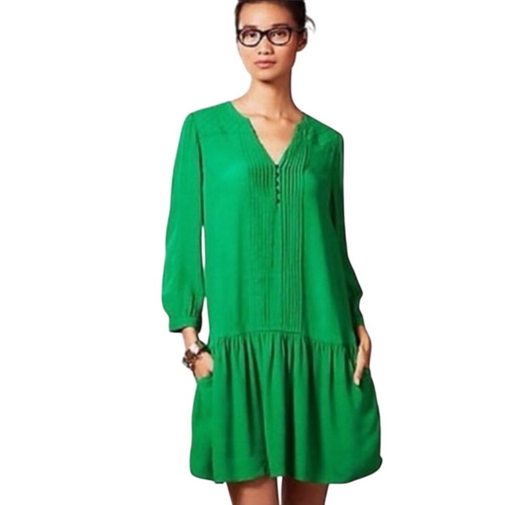 Anthropologie Maeve Galina Kelly‎ Green Drop Waist Retro Twee Preppy dress, 6